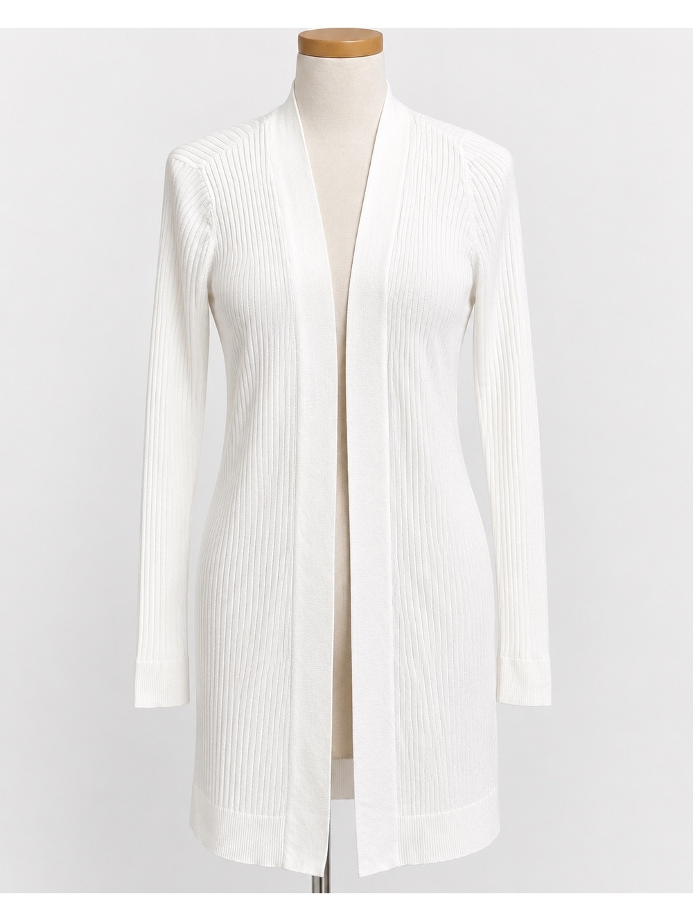 LOFT Petites Women’s White Ribbed Open Front Long Cardigan Sweater XSP